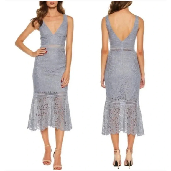 Bardot Womens V Neck Sleeveless Floral Lace Midi Dress Blue Size X Small NWT - Picture 1 of 9